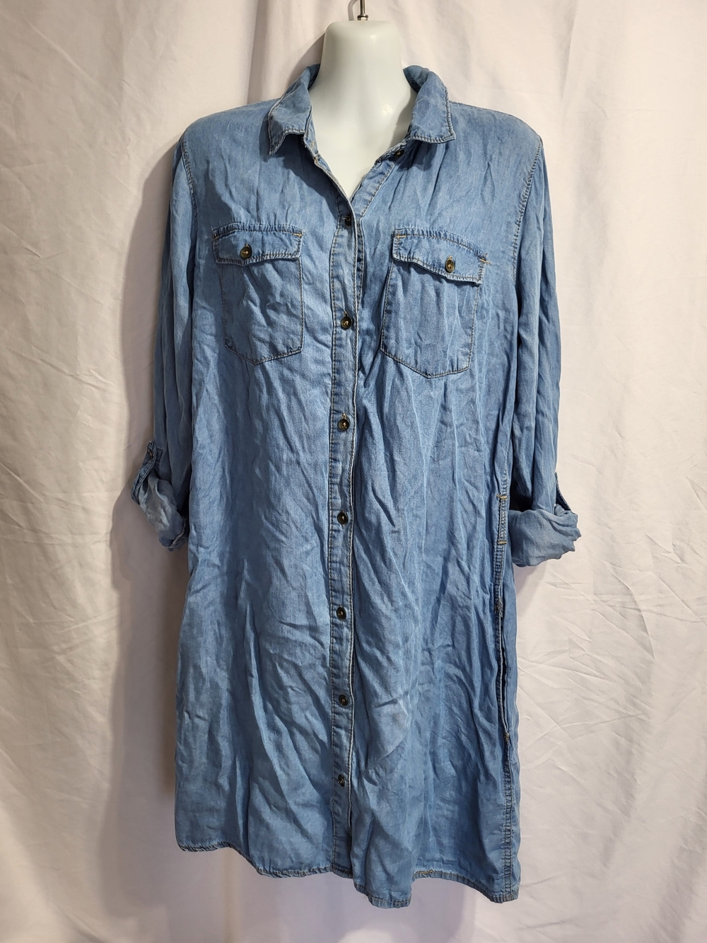 Light Wash Denim Shirt Dress with Button Front, Size Medium